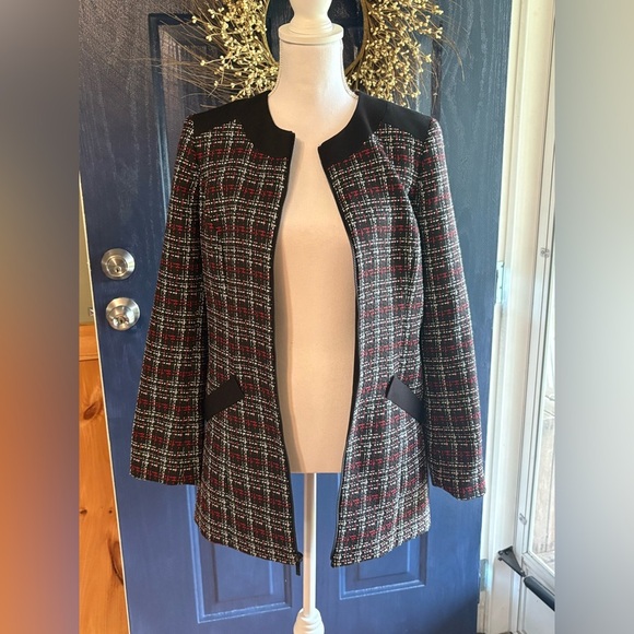 Kasper women's collarless tweed blazer with a plaid pattern size 6 - Picture 4 of 13